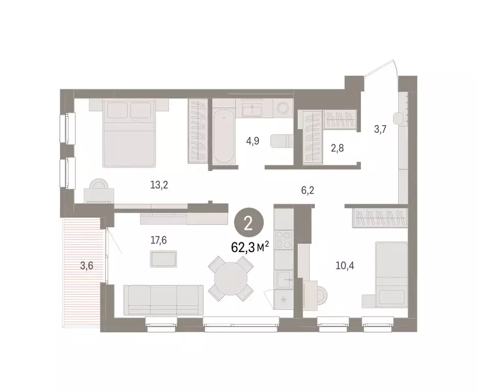 2-комнатная квартира: Челябинская область, Сосновский муниципальный ... - Фото 2