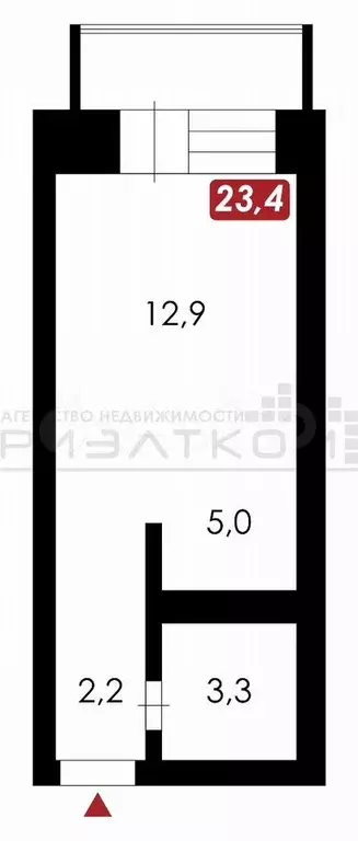 Квартира-студия, 23,4 м, 1/3 эт. - Фото 0