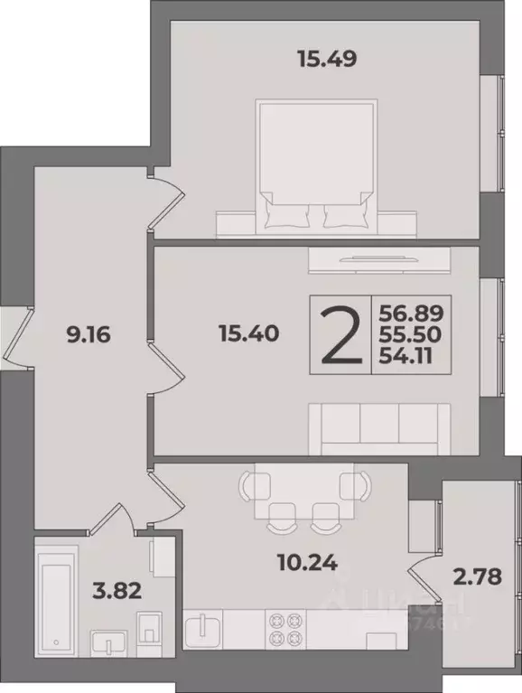 2-к кв. Калининградская область, Калининград Суздальская ул. (56.89 м) - Фото 0