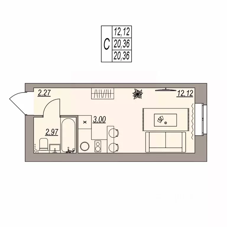 Студия Волгоградская область, Волгоград ул. Расула Гамзатова (20.36 м) - Фото 1