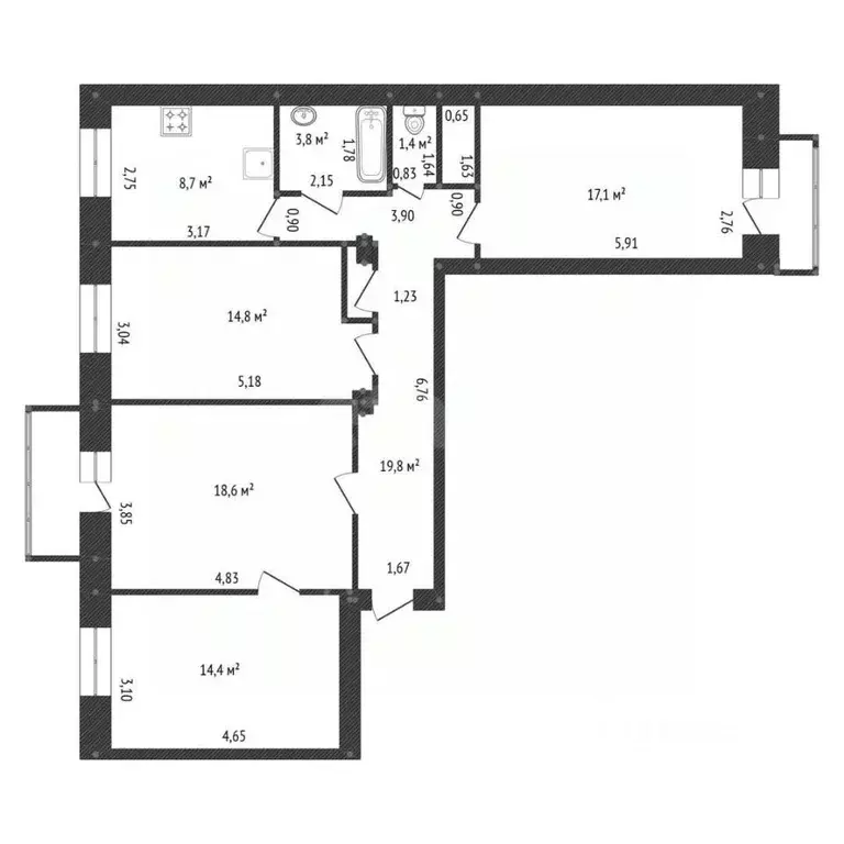 4-к кв. Башкортостан, Уфа ул. Бабушкина, 52 (94.0 м) - Фото 2