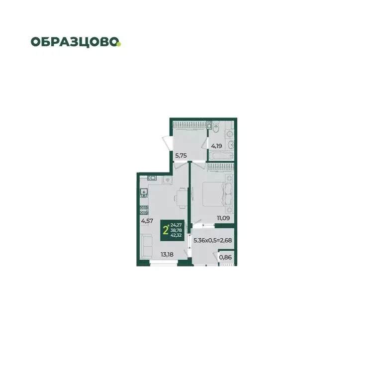 2-комнатная квартира: Краснодар, микрорайон Образцово (42.32 м) - Фото 0