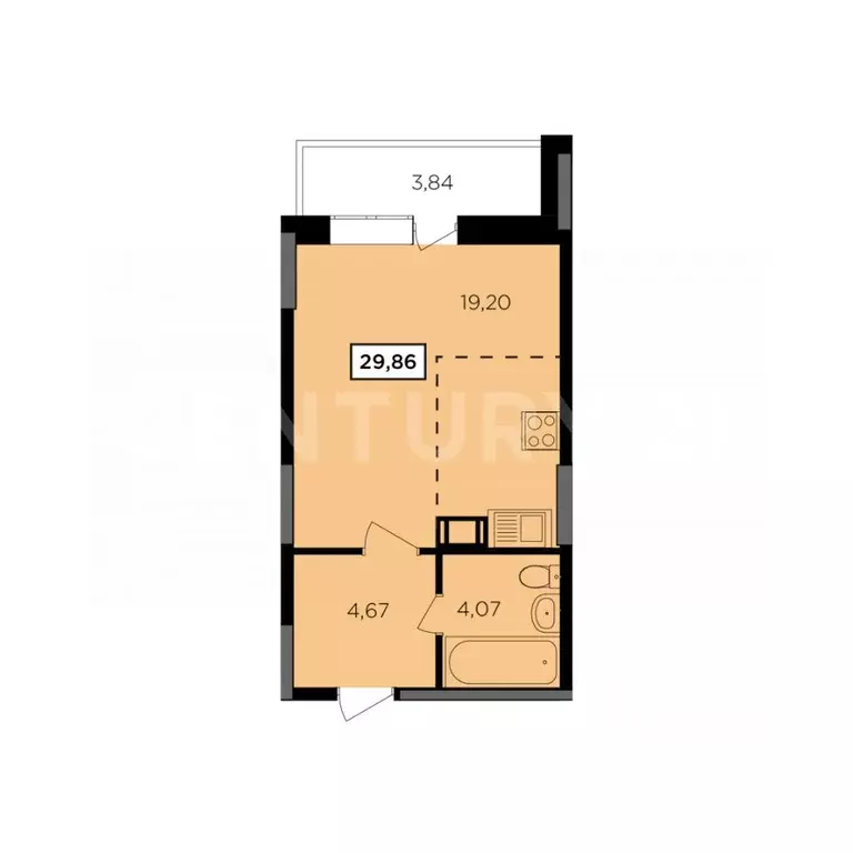 Студия Калужская область, Обнинск Комсомольская ул., 7к2 (29.86 м) - Фото 1