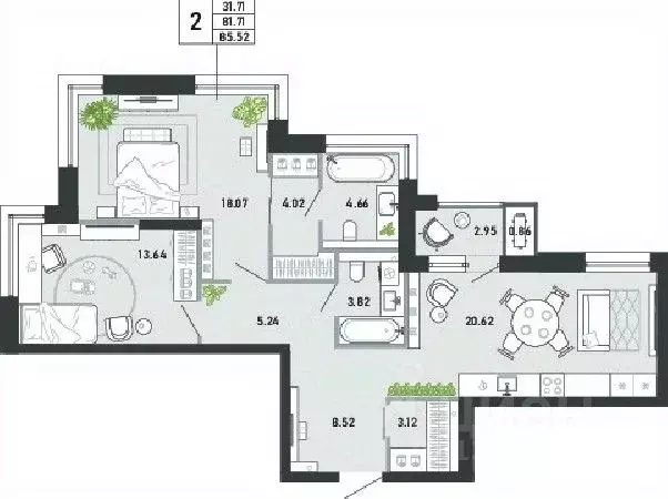 2-к кв. Тульская область, Тула ул. Фридриха Энгельса, 74 (85.52 м) - Фото 1