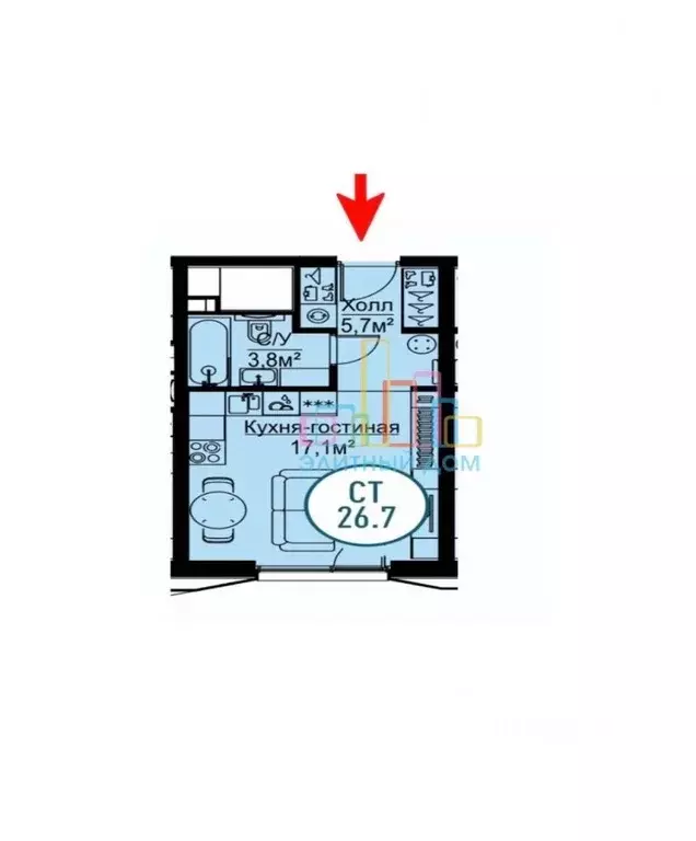 Студия Москва Волгоградский просп., 32/5к3 (27.0 м) - Фото 1