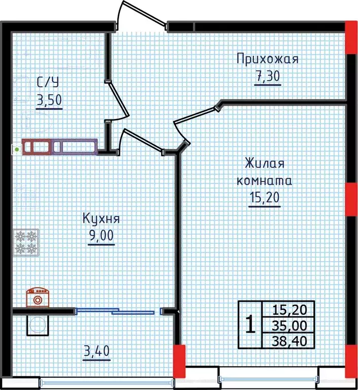 1-к кв. Ставропольский край, Ставрополь ул. Якова Андрюшина, 6 (38.4 ... - Фото 1