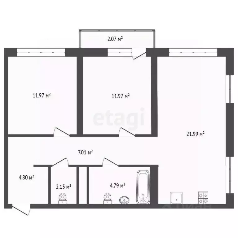 2-к кв. Тюменская область, Тюмень ДОК мкр, ул. Воронинская, 45 (65.2 ... - Фото 2
