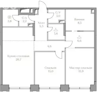 2-комнатная квартира: Москва, жилой комплекс Коллекция Лужники (95.2 ... - Фото 0