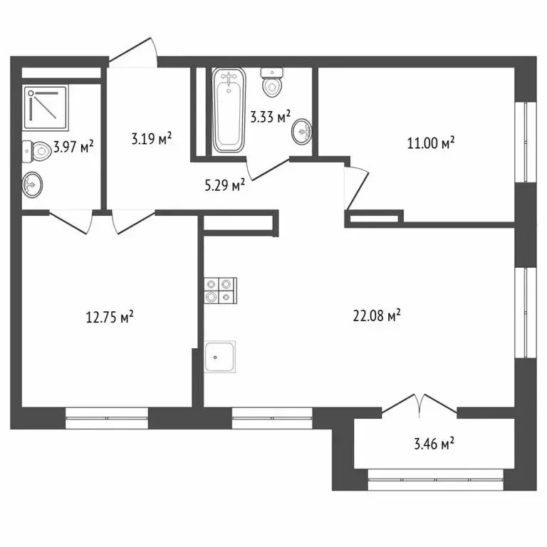 2-комнатная квартира: Тюмень, улица Павла Никольского, 10к1блок1 (74.9 ... - Фото 1