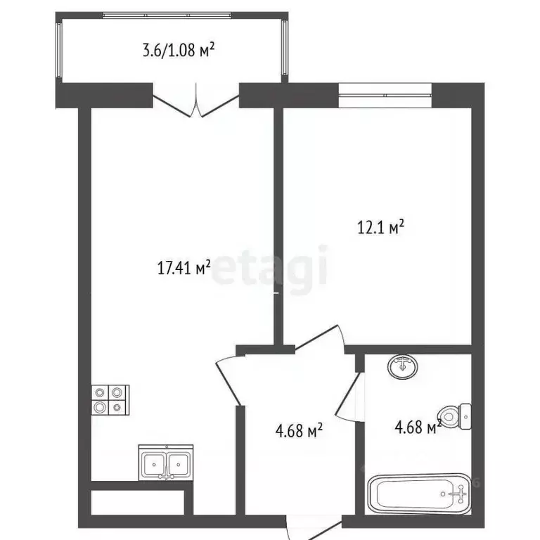 1-к кв. Калининградская область, Гурьевский муниципальный округ, пос. ... - Фото 2