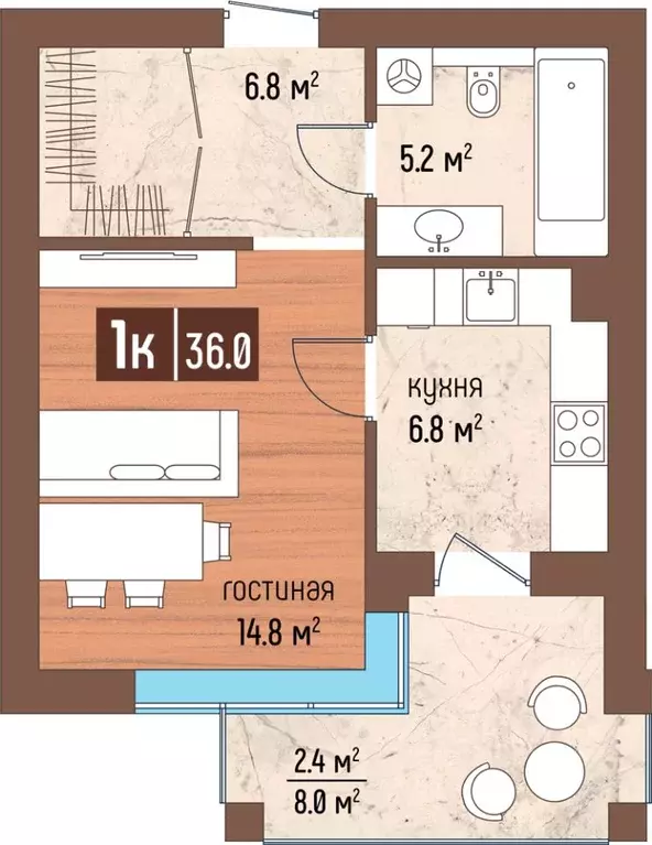 1-к кв. Калининградская область, Светлогорск Ольховая ул., 32к14 (36.0 ... - Фото 0