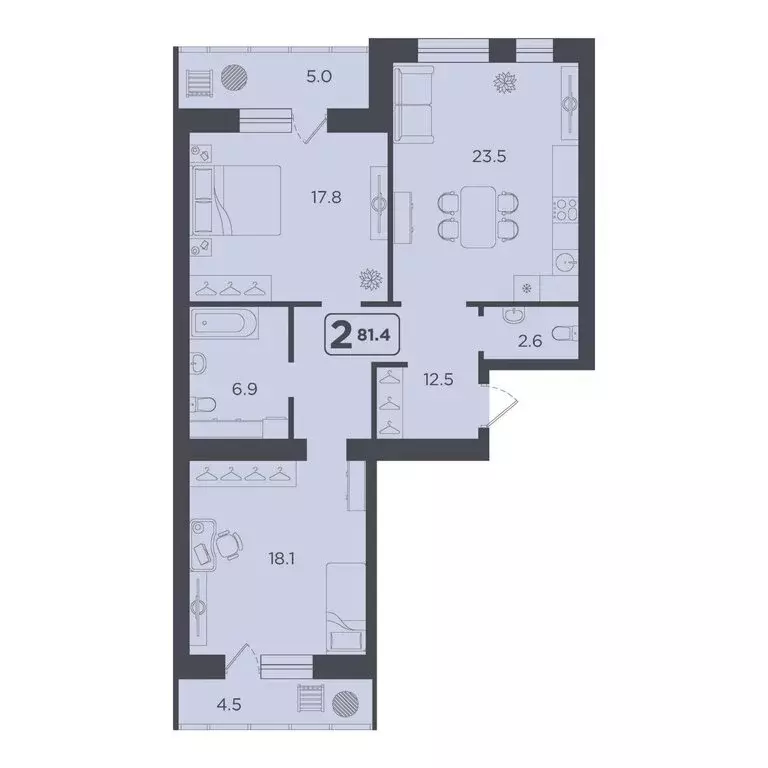 2-комнатная квартира: Тюмень, улица 50 лет Октября, 75к4 (81.4 м) - Фото 1