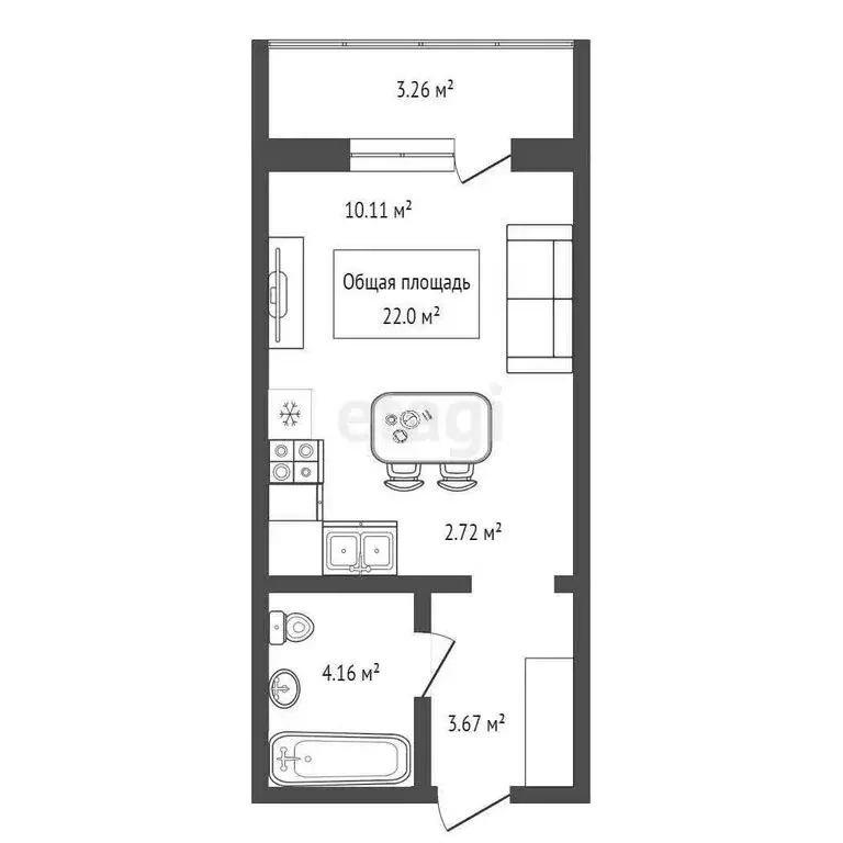 Квартира-студия: Новосибирск, улица Забалуева, 102 (22 м) - Фото 1