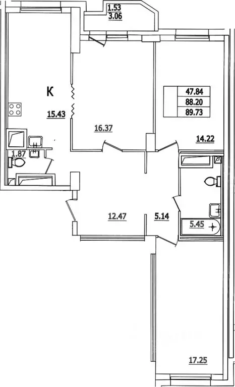 3-к кв. Санкт-Петербург ул. Кустодиева, 7к1 (88.2 м) - Фото 0
