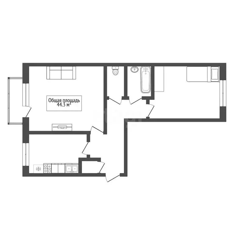 2-комнатная квартира: Новосибирск, улица Петухова, 136 (44.3 м) - Фото 1