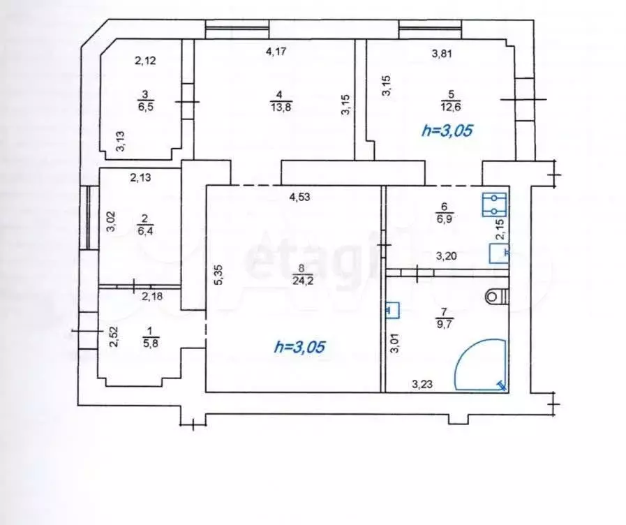 3-к. квартира, 85,9 м, 1/2 эт. - Фото 0