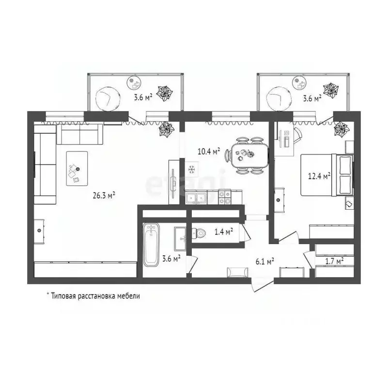 2-к кв. Тюменская область, Тюмень ул. Василия Гольцова, 4 (61.9 м) - Фото 1