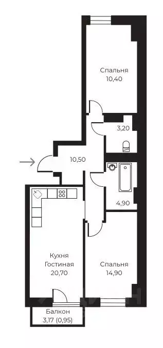 2-к кв. Воронежская область, Воронеж ул. Черняховского, 92 (70.2 м) - Фото 1