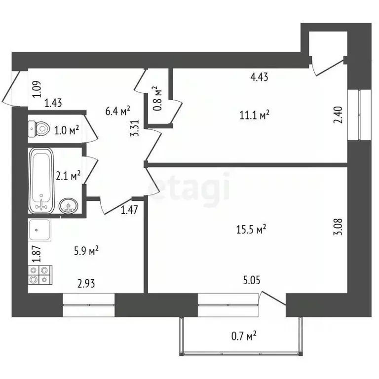 2-к кв. Томская область, Северск ул. Курчатова, 15 (42.8 м) - Фото 1
