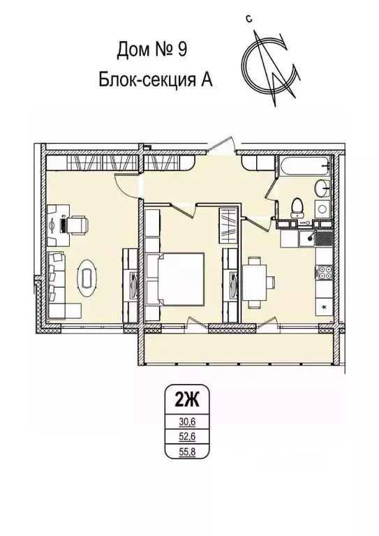 2-к кв. Кемеровская область, Кемерово 55-й мкр, 9 (55.8 м) - Фото 0