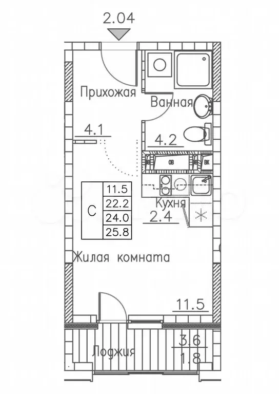 Квартира-студия, 25,8 м, 19/19 эт. - Фото 0
