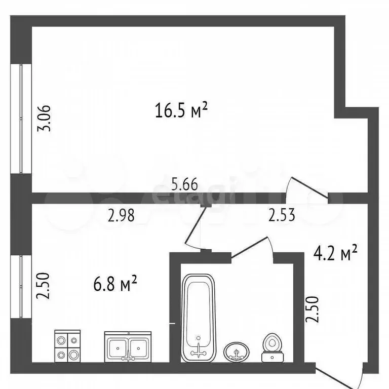 1-к. квартира, 30 м, 3/5 эт. - Фото 0