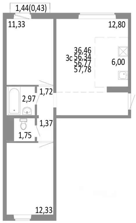 3-к кв. Челябинская область, Челябинск ул. Блюхера, 125В (56.77 м) - Фото 0