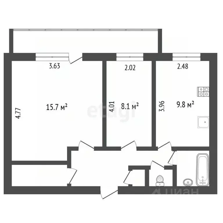 2-к кв. Вологодская область, с. Сямжа ул. Дьяковская, 1В (45.2 м) - Фото 2