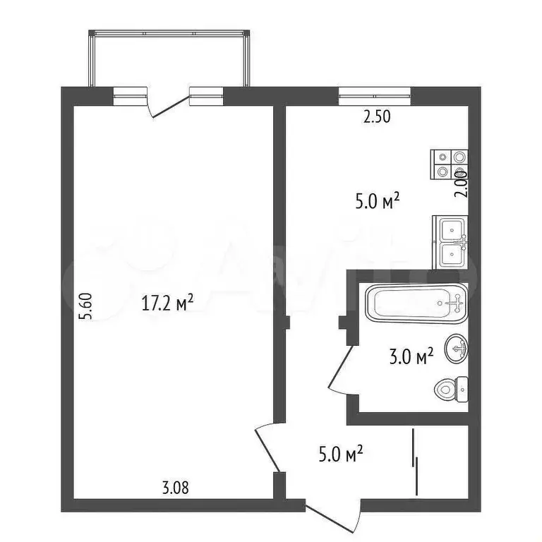 1-к. квартира, 30,9 м, 2/5 эт. - Фото 0