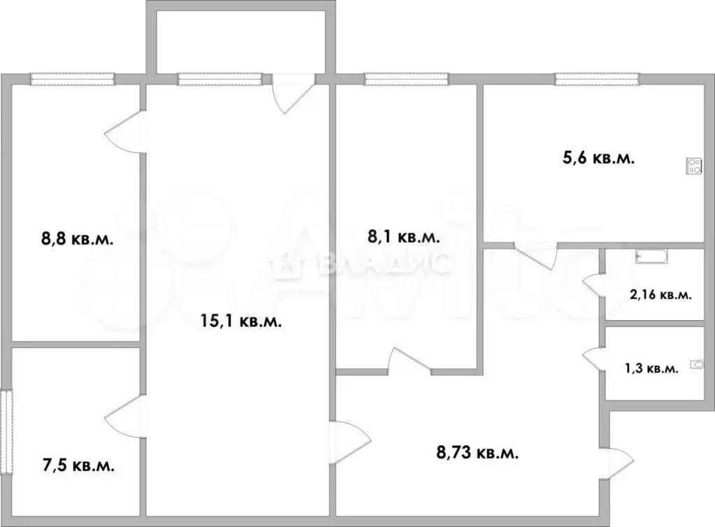 3-к. квартира, 57,2 м, 4/5 эт. - Фото 0