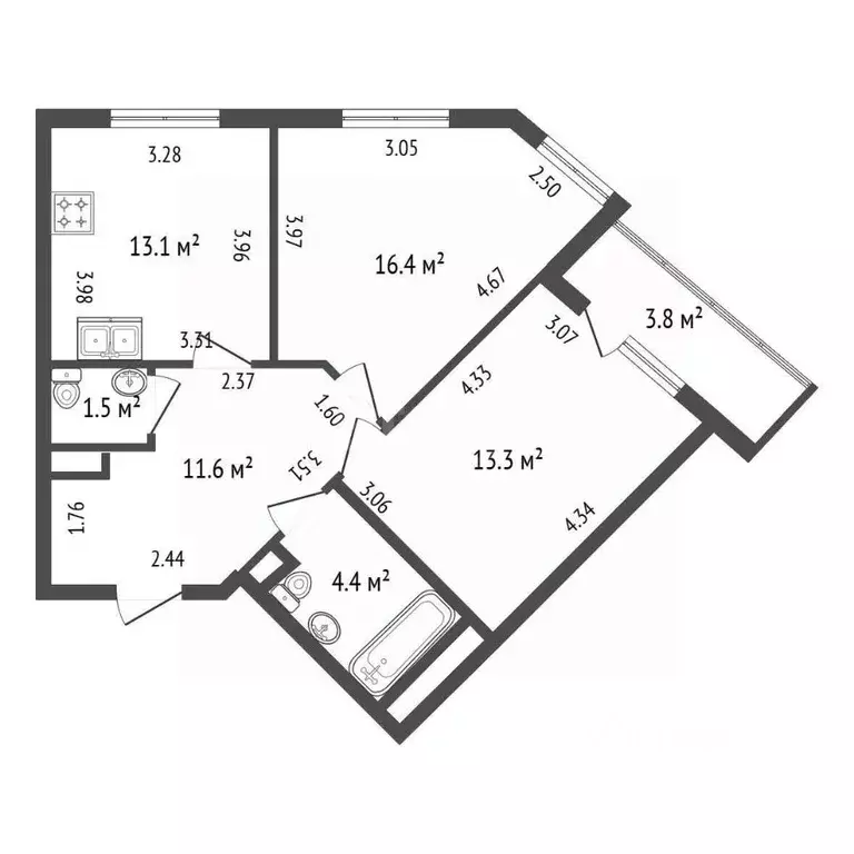2-к кв. Санкт-Петербург Кондратьевский просп., 62к7 (60.3 м) - Фото 1