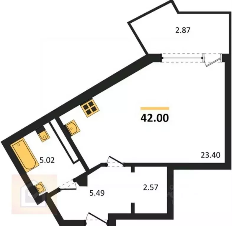 Студия Севастополь ул. Летчиков, 10 (42.0 м) - Фото 1