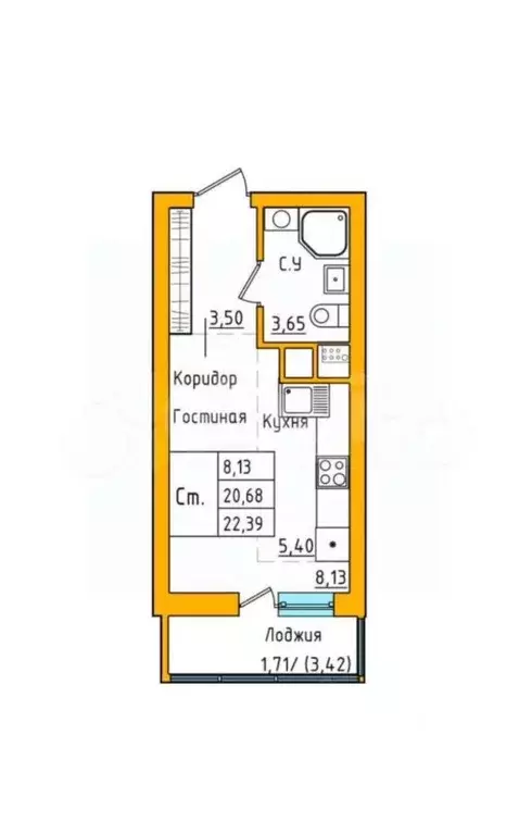 Студия Башкортостан, Уфа ул. Валерия Лесунова, 18 (22.0 м) - Фото 1