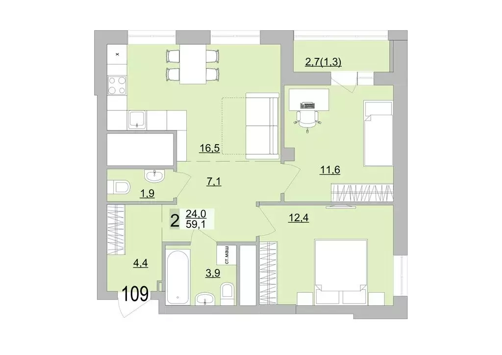 2-комнатная квартира: Екатеринбург, Черкасская улица, 5к3 (59.1 м) - Фото 0