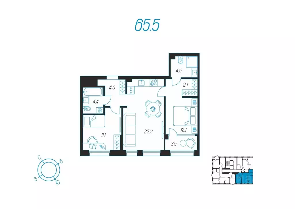 2-к кв. Тульская область, Тула ул. Михеева, 9А (65.5 м) - Фото 1