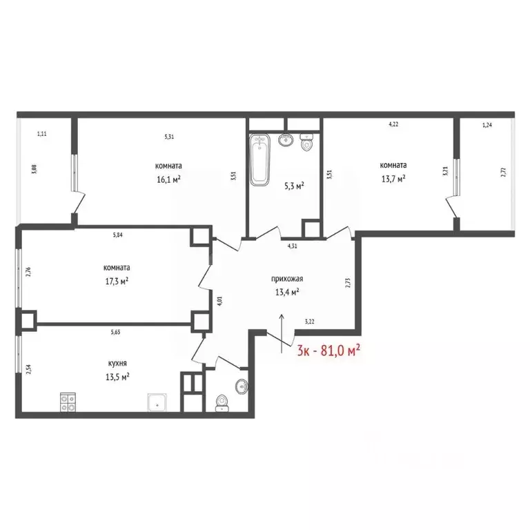 3-к кв. Свердловская область, Екатеринбург ул. Фурманова, 103 (80.9 м) - Фото 2
