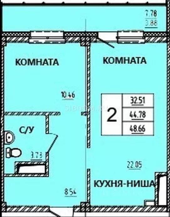 2-к кв. Красноярский край, Красноярск Молодежный просп., 7В/1 (48.79 ... - Фото 0
