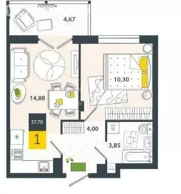 1-комнатная квартира: Тула, Самоварная улица, 2 (34 м) - Фото 1
