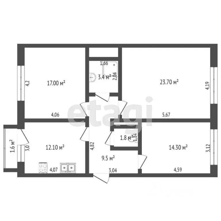 3-к кв. Тюменская область, Тюмень Заречный проезд, 37к2 (81.0 м) - Фото 2