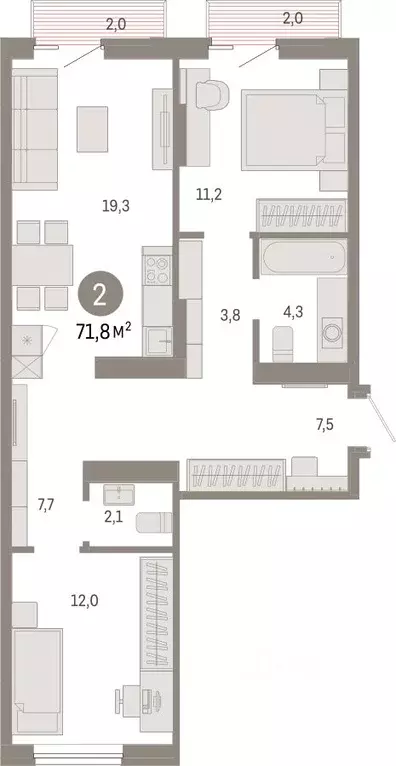 2-к кв. Омская область, Омск  (71.8 м) - Фото 0