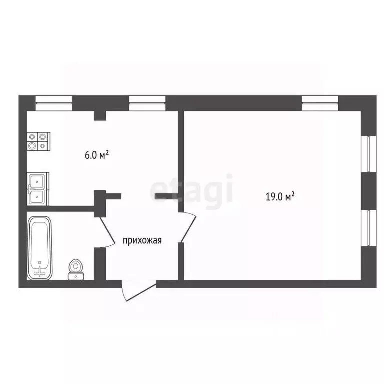 1-к кв. Томская область, Томск ул. Войкова, 10 (32.9 м) - Фото 2