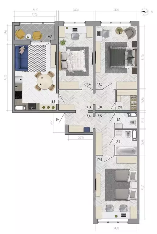 3-к кв. Воронежская область, Воронеж ул. Федора Тютчева, 107 (94.7 м) - Фото 1