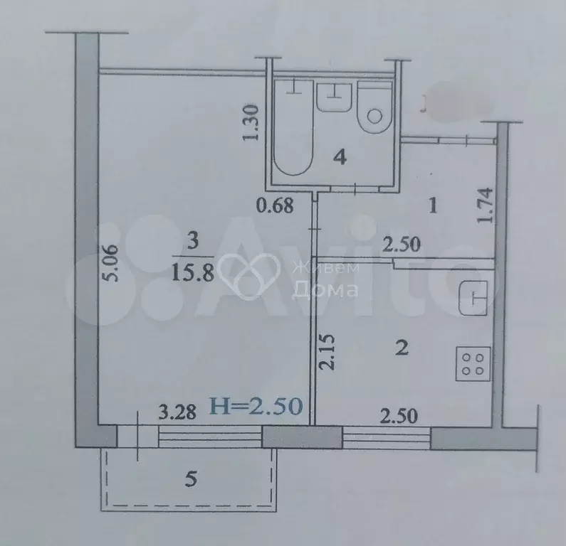 1-к. квартира, 30,1 м, 2/5 эт. - Фото 0