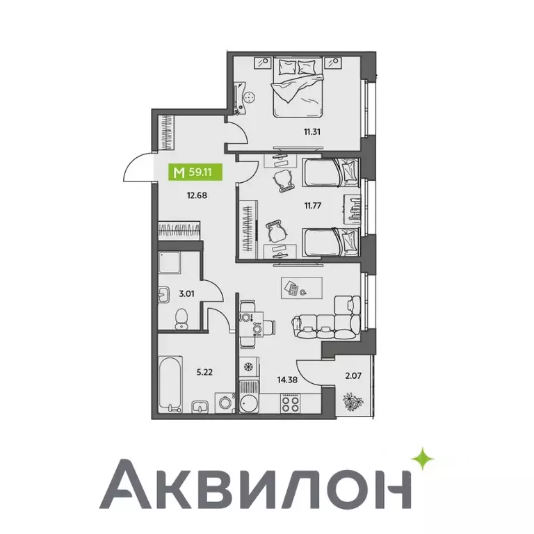2-к кв. Архангельская область, Северодвинск Аквилон Север жилой ... - Фото 0