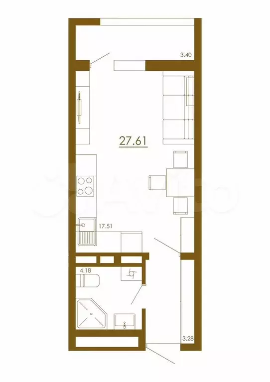 Квартира-студия, 27,6 м, 13/13 эт. - Фото 1