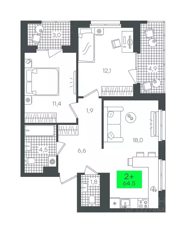 2-к кв. Тюменская область, Тюмень ул. Василия Малкова, 19 (64.57 м) - Фото 0