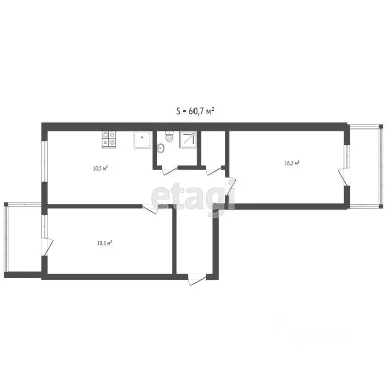 2-к кв. Тульская область, Тула ул. Кирова, 157 (54.0 м) - Фото 1