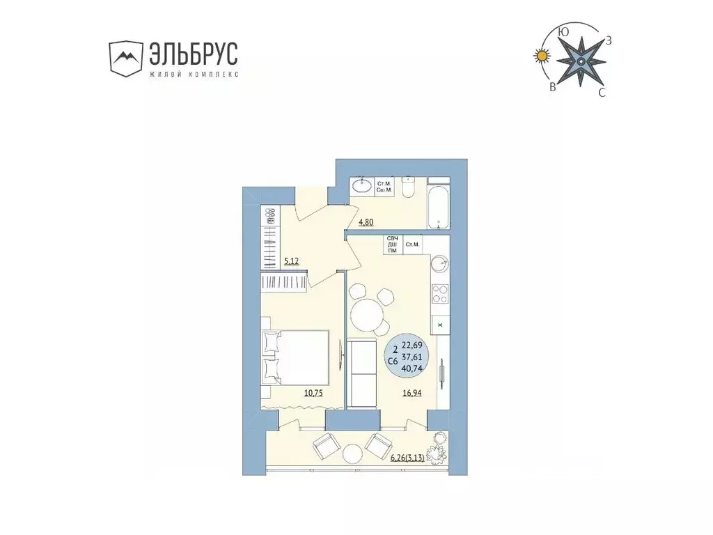 2-к кв. Башкортостан, Уфа Кавказская ул., 24 (40.74 м) - Фото 0