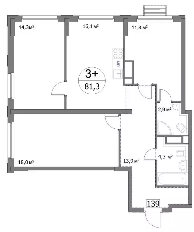 3-комнатная квартира: Нижний Новгород, улица Сергея Акимова, 50 (81.3 ... - Фото 1
