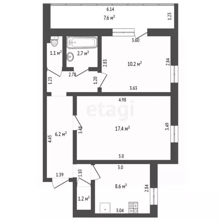 2-к кв. Тамбовская область, Тамбов ул. Рылеева, 55 (52.5 м) - Фото 1